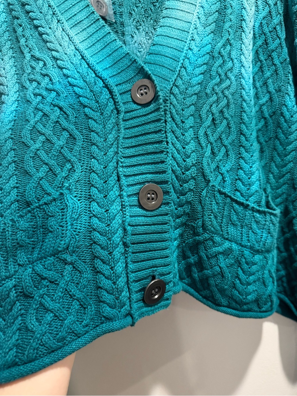 NWOT Free People Washed Ashore Cable Knit Cardi - Teal XSMALL - Picture 8 of 14